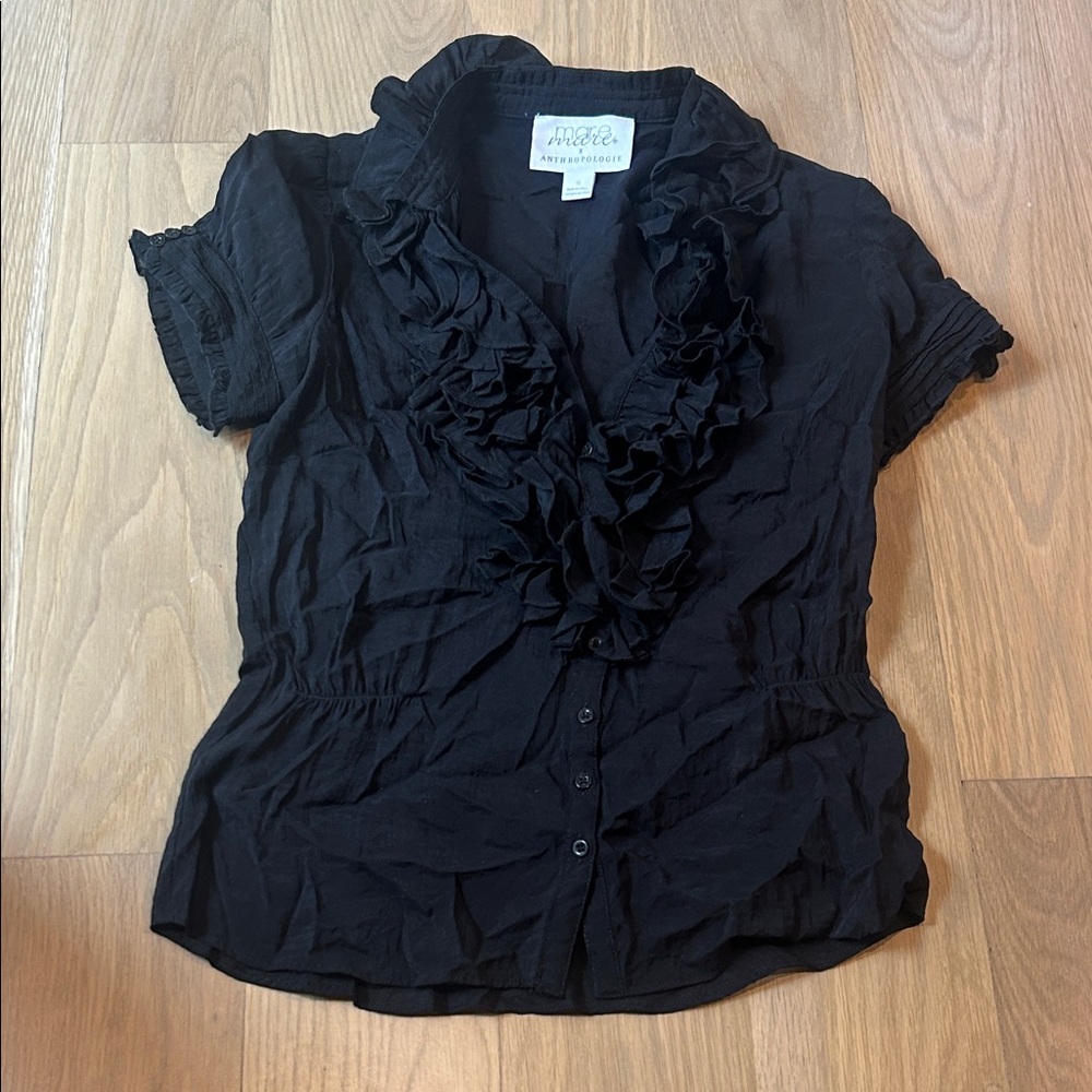 Anthropologie Black Ruffled Blouse